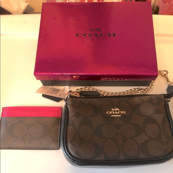 COACH Small wrist bag and small wallet brown
